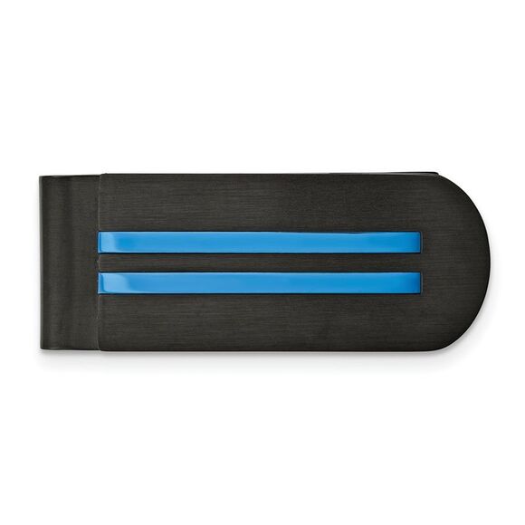 Men's Stainless Steel Black & Blue Plated Fold Over Money Clip - Picture 1 of 4